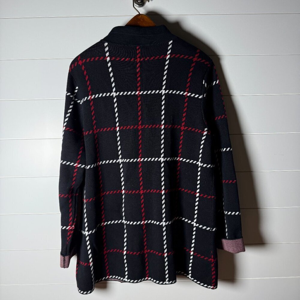 Talbots Button Down Cardigan with 2 Front Pockets Black White Red Size XL - Picture 4 of 7